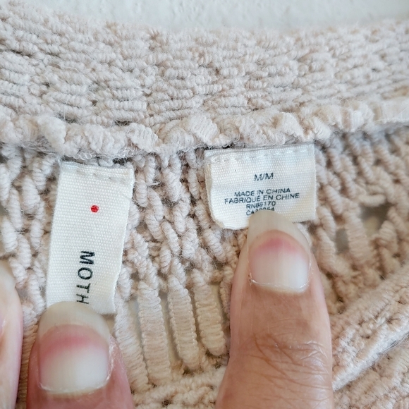 Moth Anthropologie Oatmeal Color Asymmetrical Open Weave Knit Sweater Sz M - Picture 6 of 8